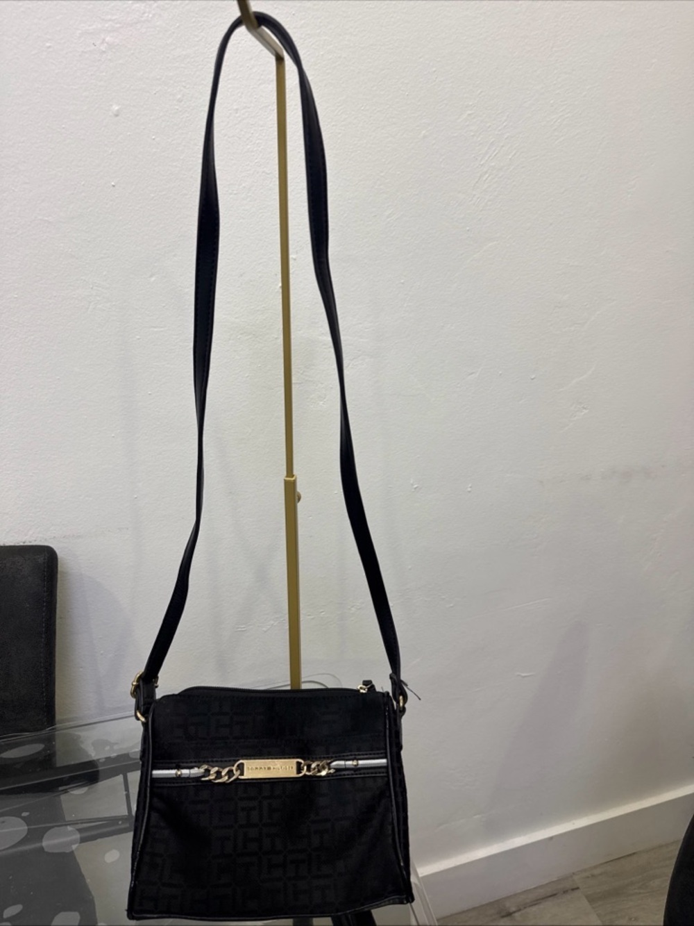 Tommy Hilfiger Black Crossbody with Gold Chain Accent